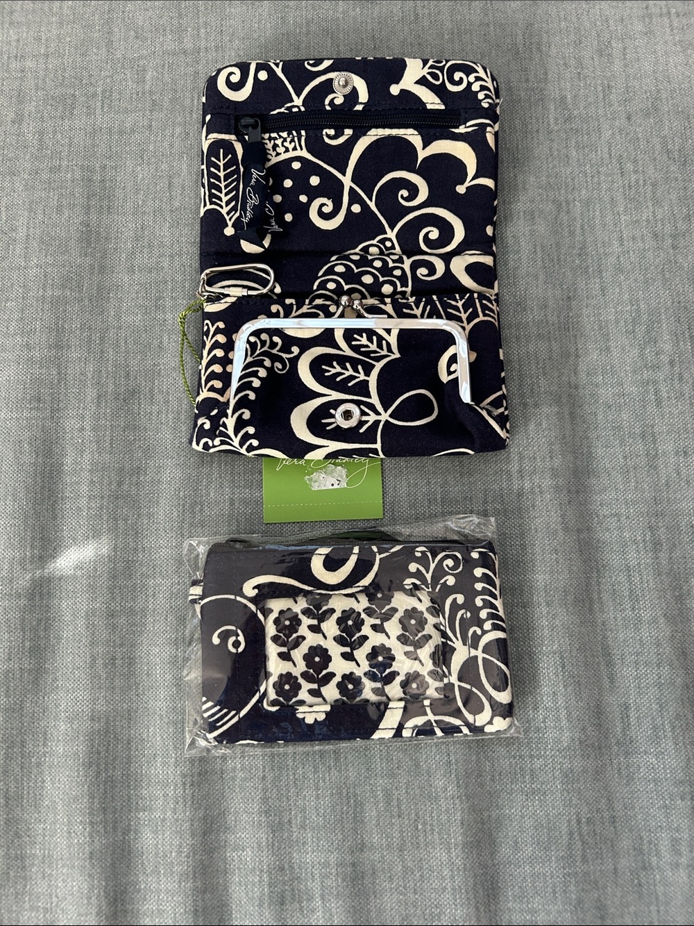 Vera Bradley Navy and Cream Quilted Travel Wallet with Matching Card Holder